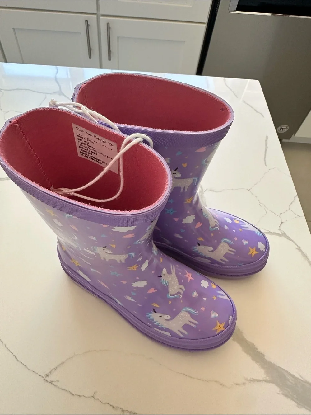 Kids Purple Unicorn Rain Boots with Pink Lining